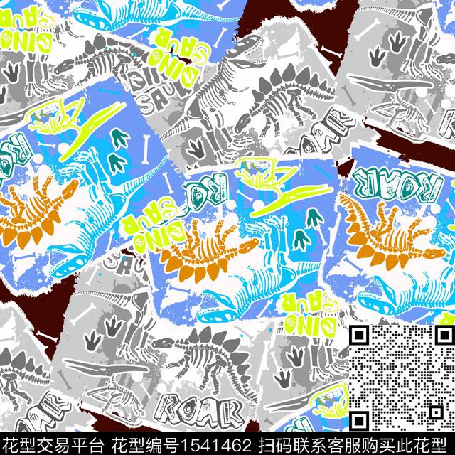 恐龙抽象男装卡通动物传统印花华亿平台下载（图片编号: 1541462） - 瓦栏（Walan）