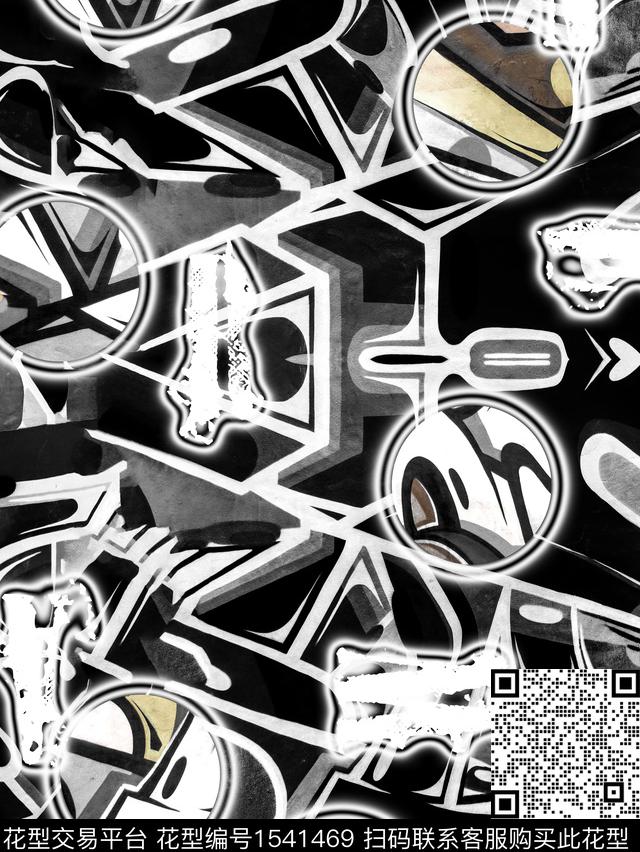 几何抽象男装涂鸦数码印花华亿平台下载（图片编号: 1541469） - 瓦栏（Walan）