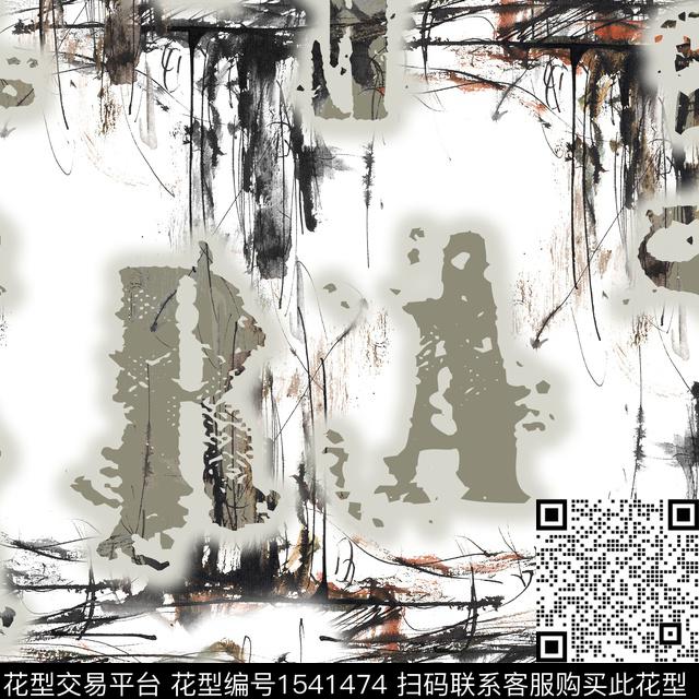 字母抽象男装线条数码印花华亿平台下载（图片编号: 1541474） - 瓦栏（Walan）