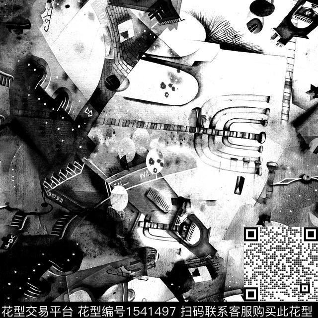 水彩抽象男装建筑数码印花华亿平台下载（图片编号: 1541497） - 瓦栏（Walan）