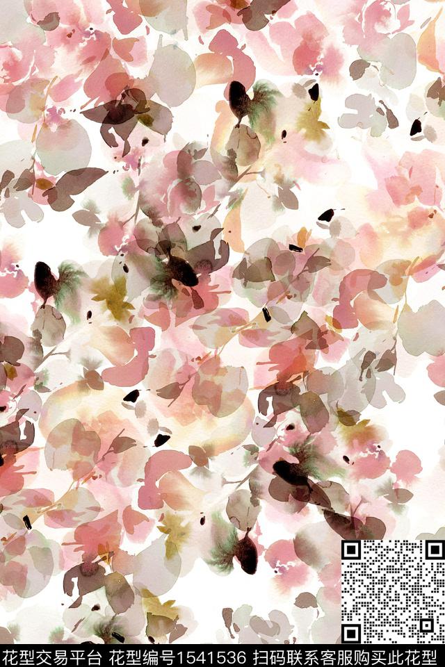 水彩抽象花卉数码印花华亿平台下载（图片编号: 1541536） - 瓦栏（Walan）