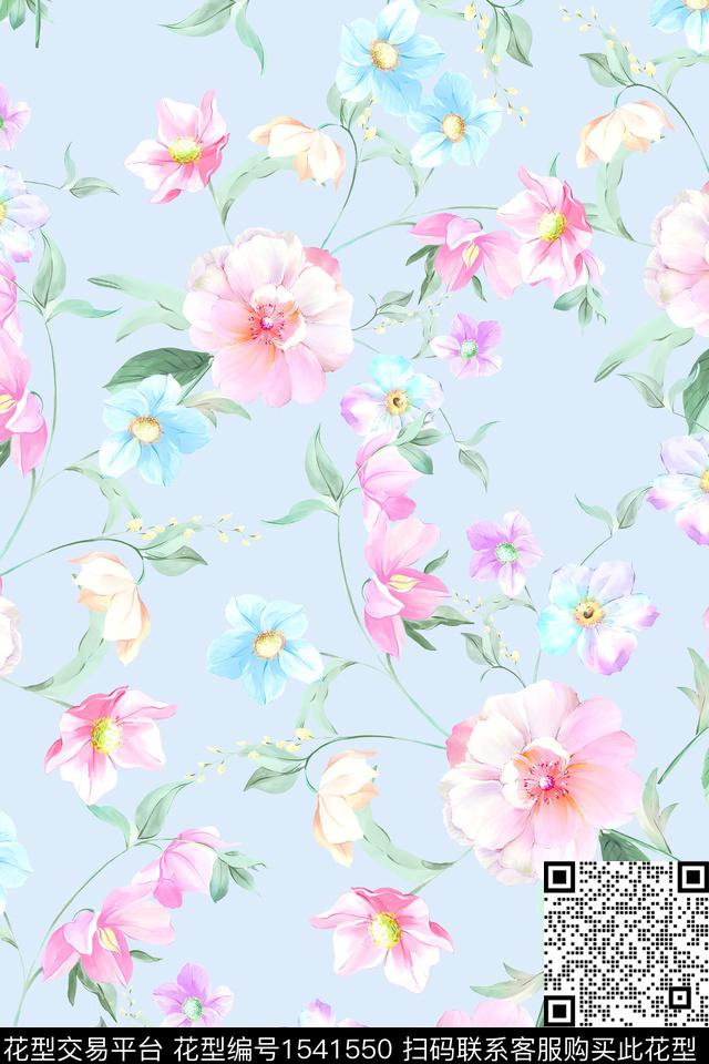 小清新清爽花卉数码印花华亿平台下载（图片编号: 1541550） - 瓦栏（Walan）