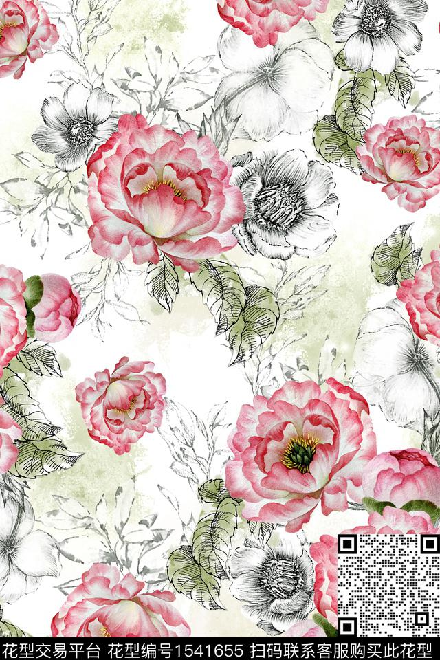 清爽花卉水彩花卉数码印花华亿平台下载（图片编号: 1541655） - 瓦栏（Walan）