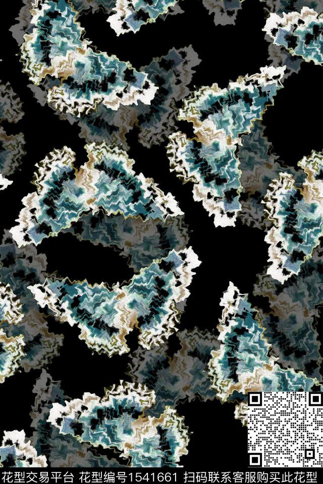 蝴蝶抽象黑底数码印花华亿平台下载（图片编号: 1541661） - 瓦栏（Walan）