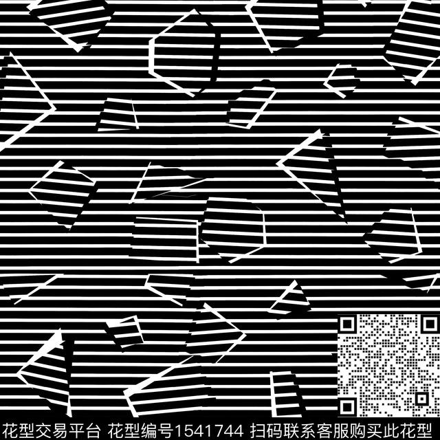 条纹几何黑白华亿平台传统印花华亿平台下载（图片编号: 1541744） - 瓦栏（Walan）