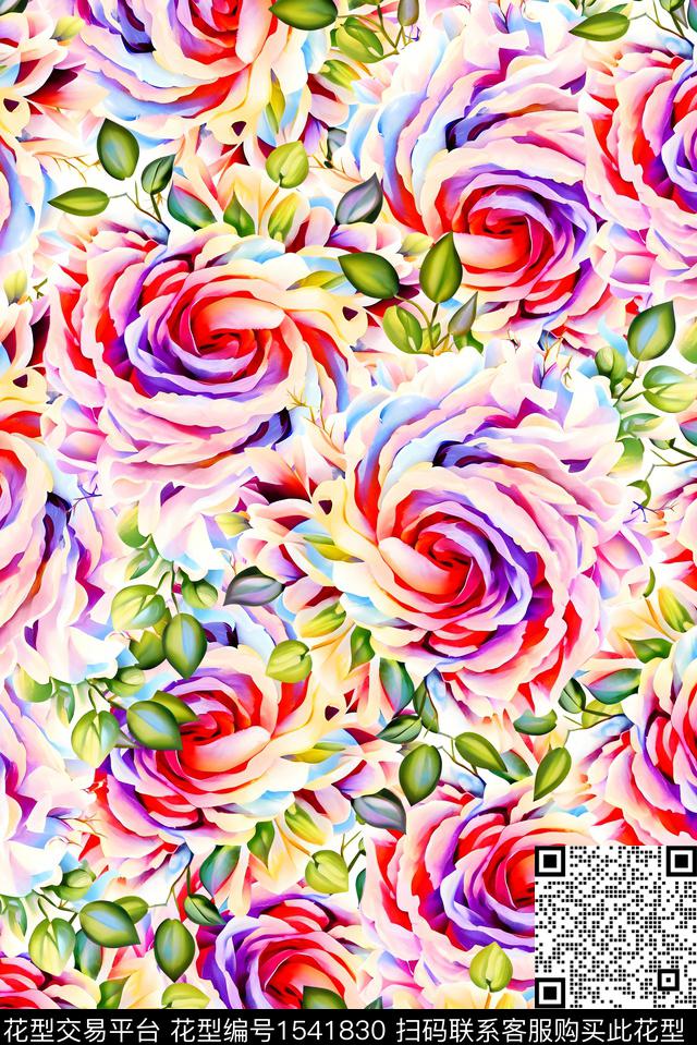 大花满版散花花卉数码印花华亿平台下载（图片编号: 1541830） - 瓦栏（Walan）