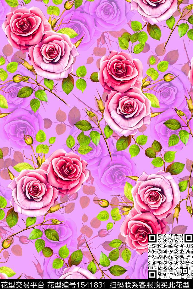 花卉叶子枝条数码印花华亿平台下载（图片编号: 1541831） - 瓦栏（Walan）