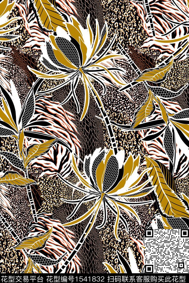 花卉豹纹数码印花华亿平台下载（图片编号: 1541832） - 瓦栏（Walan）