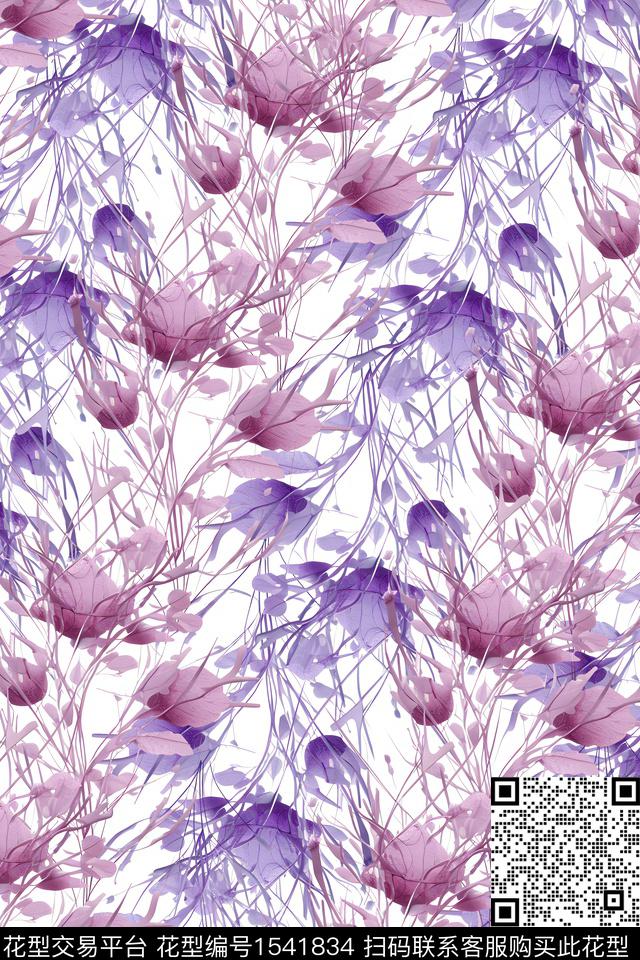 花卉枝条叶子数码印花华亿平台下载（图片编号: 1541834） - 瓦栏（Walan）