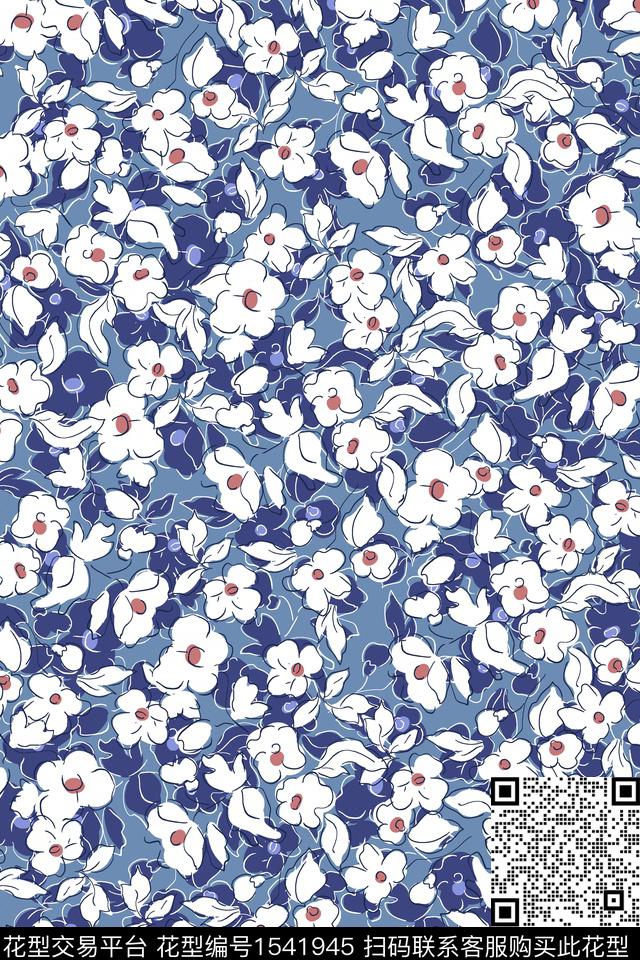线条花小碎花花卉数码印花华亿平台下载（图片编号: 1541945） - 瓦栏（Walan）