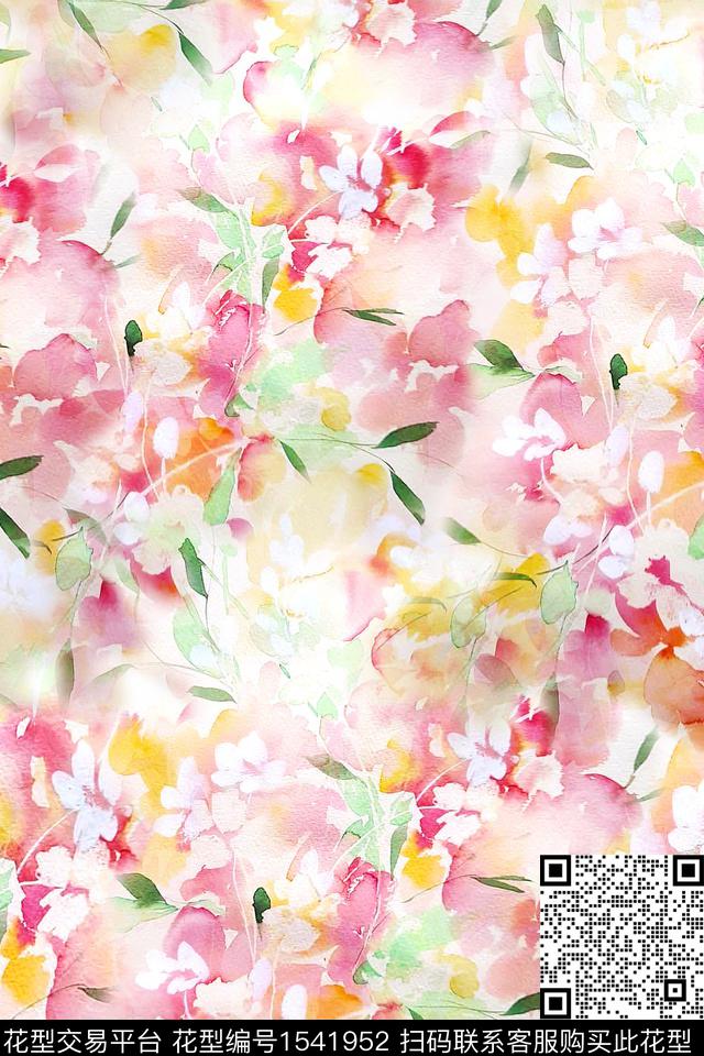花卉水彩数码印花数码印花华亿平台下载（图片编号: 1541952） - 瓦栏（Walan）