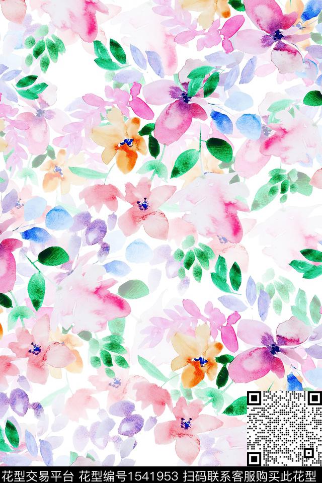 花卉水彩数码印花数码印花华亿平台下载（图片编号: 1541953） - 瓦栏（Walan）