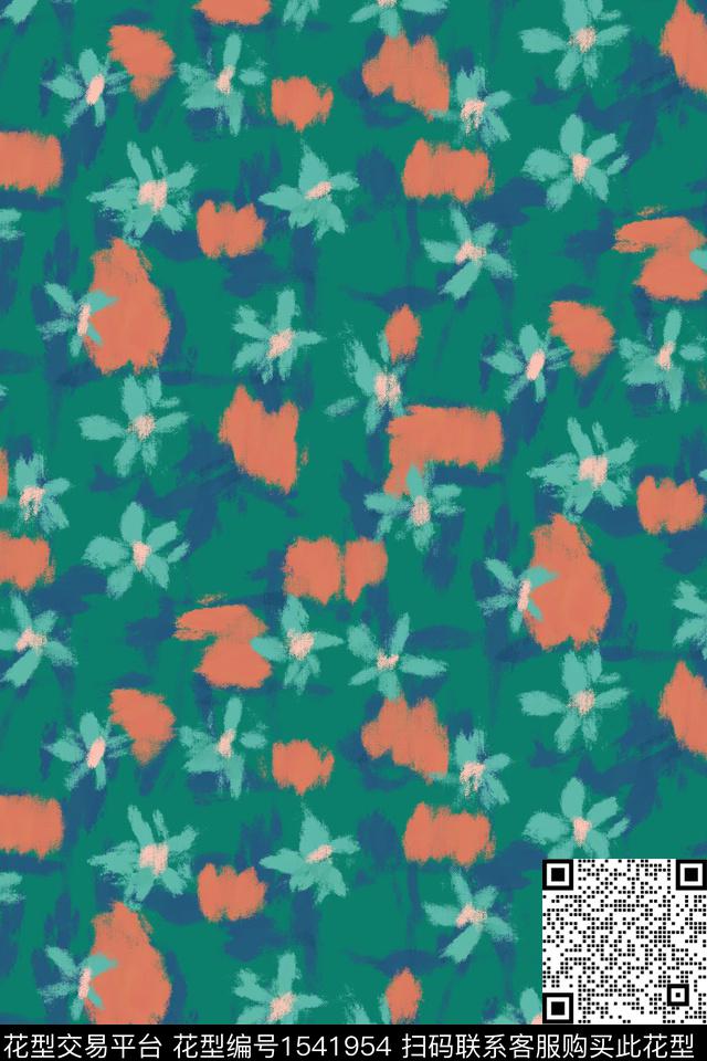 花卉笔触复古数码印花华亿平台下载（图片编号: 1541954） - 瓦栏（Walan）