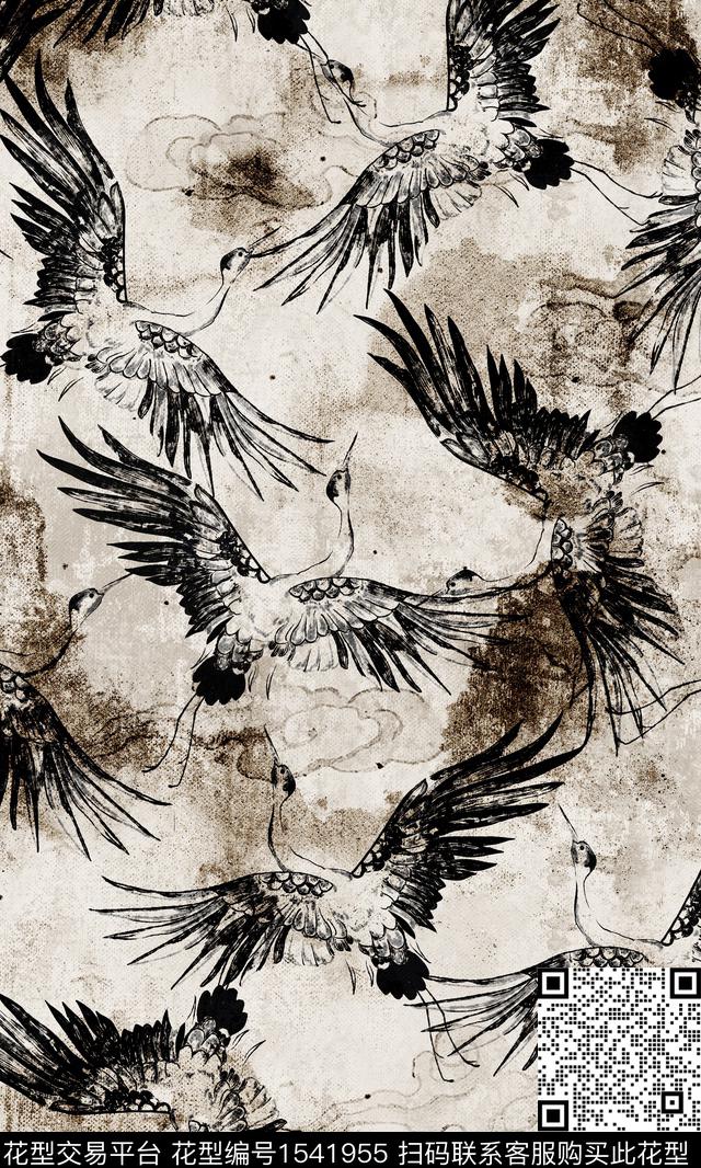 旗袍水墨风香云纱数码印花华亿平台下载（图片编号: 1541955） - 瓦栏（Walan）