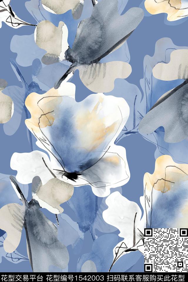 水彩花卉大花数码印花华亿平台下载（图片编号: 1542003） - 瓦栏（Walan）