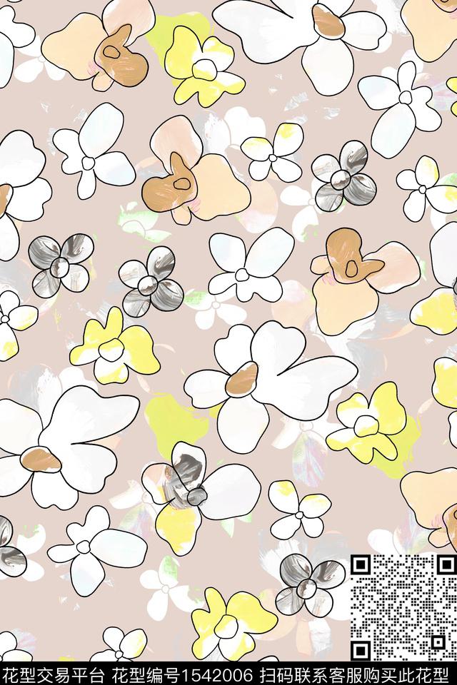 花卉线条花抽象花卉数码印花华亿平台下载（图片编号: 1542006） - 瓦栏（Walan）