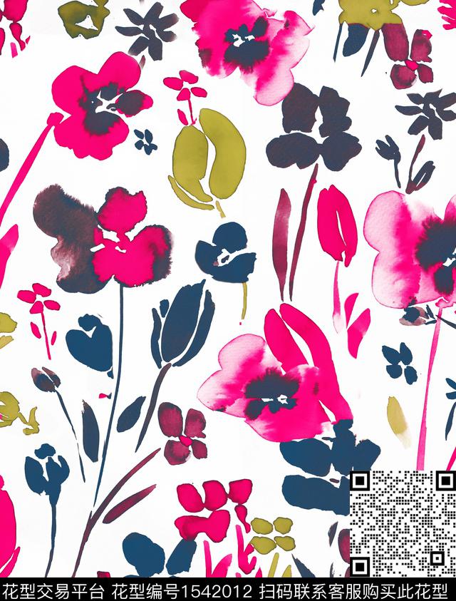 花卉水彩满版散花数码印花华亿平台下载（图片编号: 1542012） - 瓦栏（Walan）