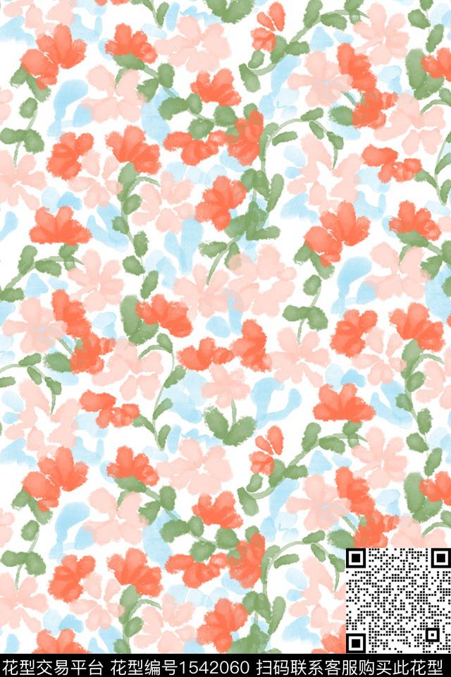 小碎花淑女水彩数码印花华亿平台下载（图片编号: 1542060） - 瓦栏（Walan）