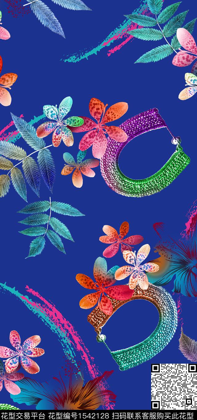 叶子花卉涂鸦数码印花华亿平台下载（图片编号: 1542128） - 瓦栏（Walan）