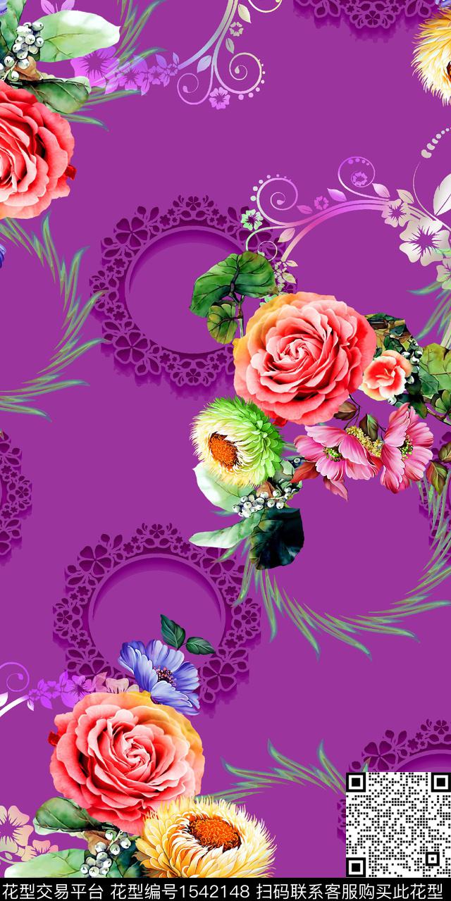 大花花卉数码印花数码印花华亿平台下载（图片编号: 1542148） - 瓦栏（Walan）