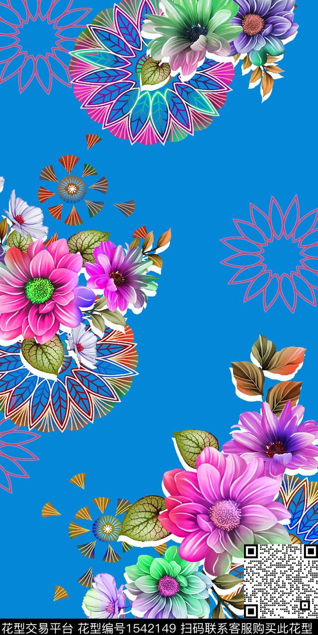 大花花卉炫彩数码印花华亿平台下载（图片编号: 1542149） - 瓦栏（Walan）