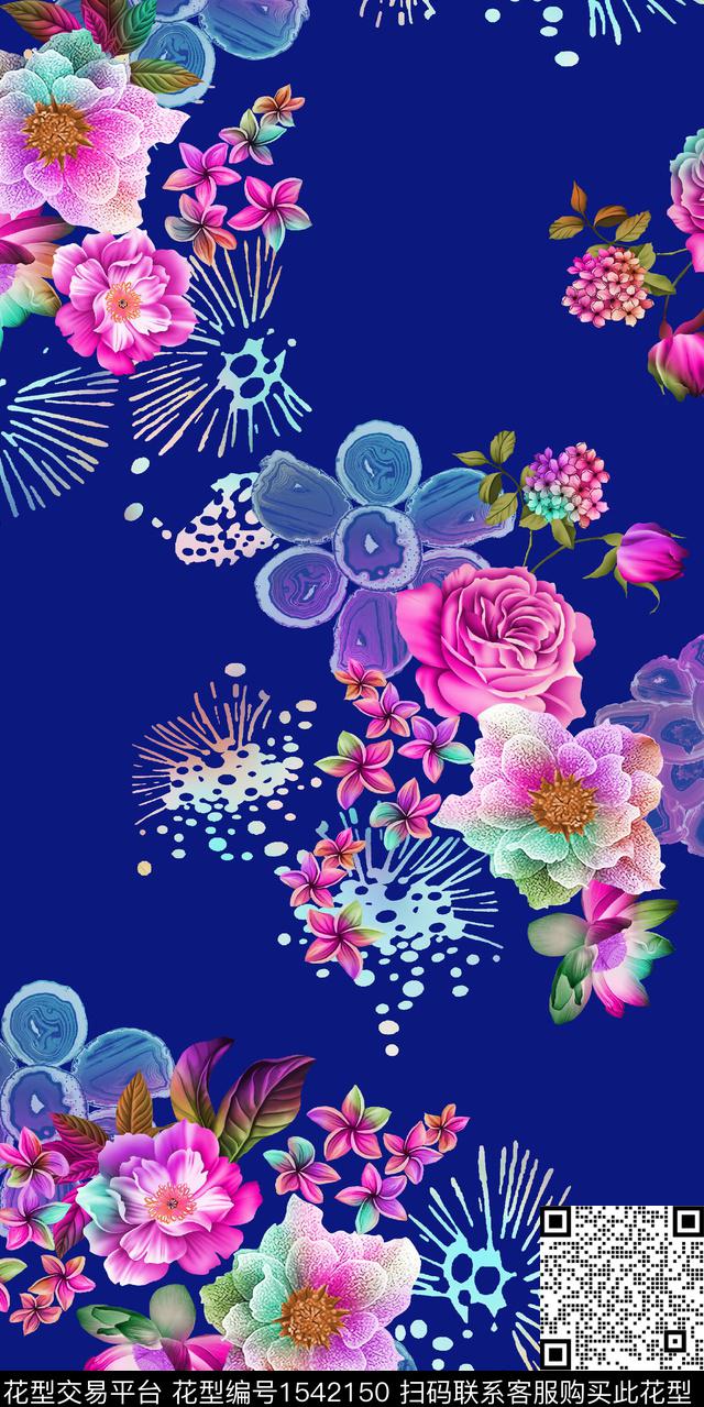 大花花卉炫彩数码印花华亿平台下载（图片编号: 1542150） - 瓦栏（Walan）