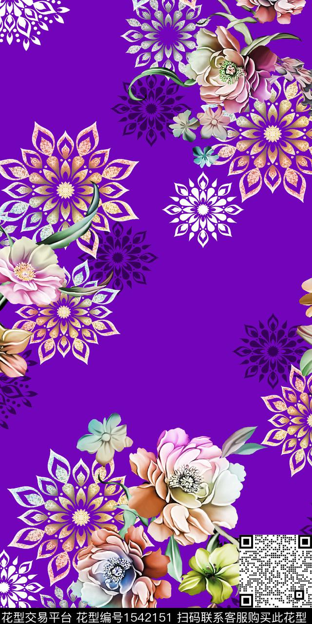 花卉大花数码印花数码印花华亿平台下载（图片编号: 1542151） - 瓦栏（Walan）