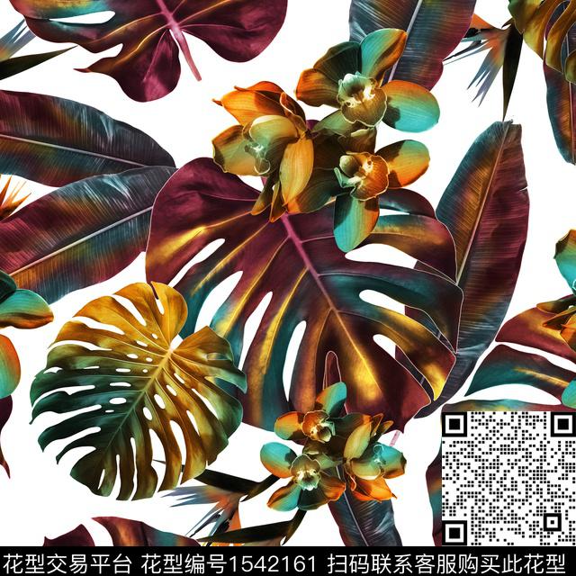花卉热带华亿平台白底花数码印花华亿平台下载（图片编号: 1542161） - 瓦栏（Walan）