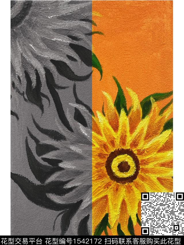 向日葵艺术数码定位花数码印花华亿平台下载（图片编号: 1542172） - 瓦栏（Walan）