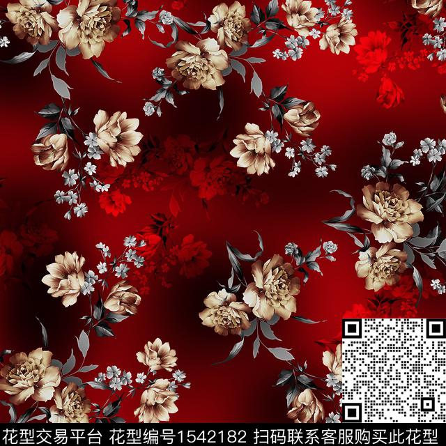 中东中老年花卉数码印花华亿平台下载（图片编号: 1542182） - 瓦栏（Walan）