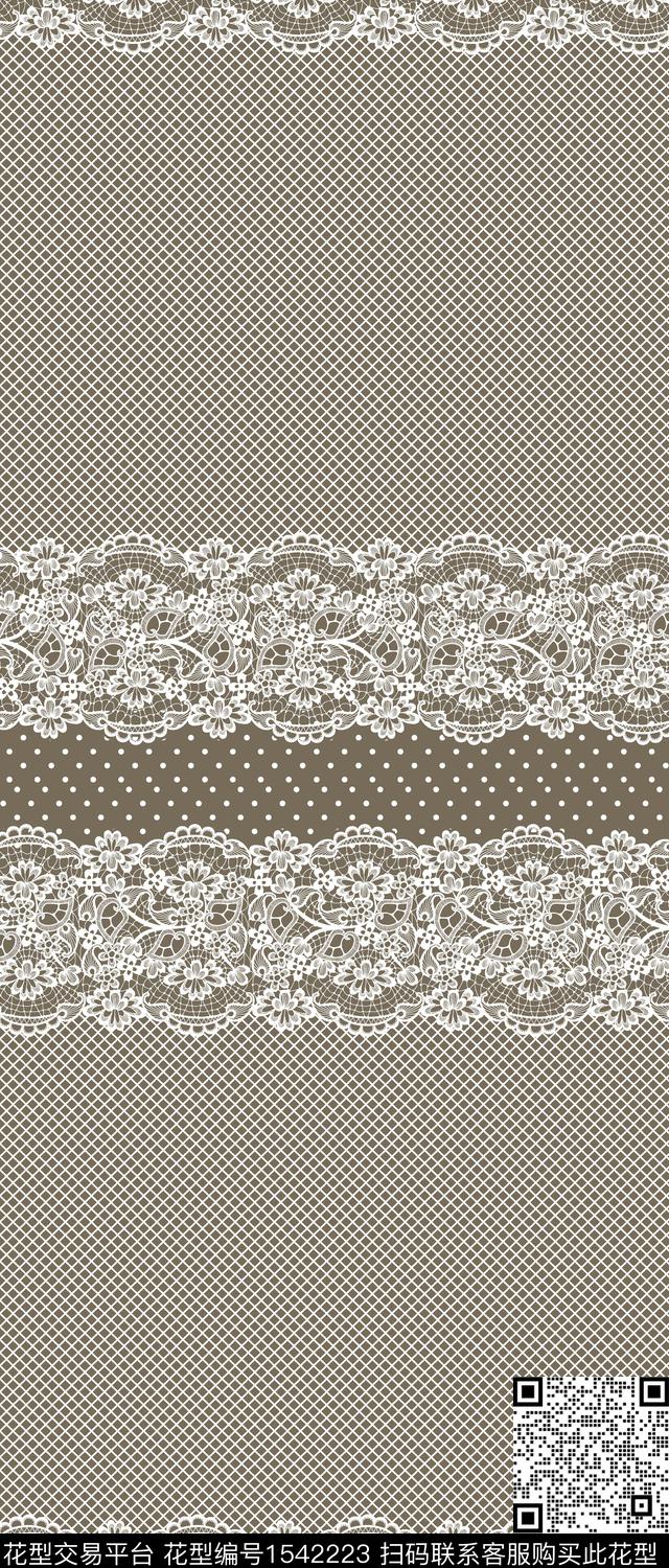网布蕾丝真丝定位花数码印花华亿平台下载（图片编号: 1542223） - 瓦栏（Walan）