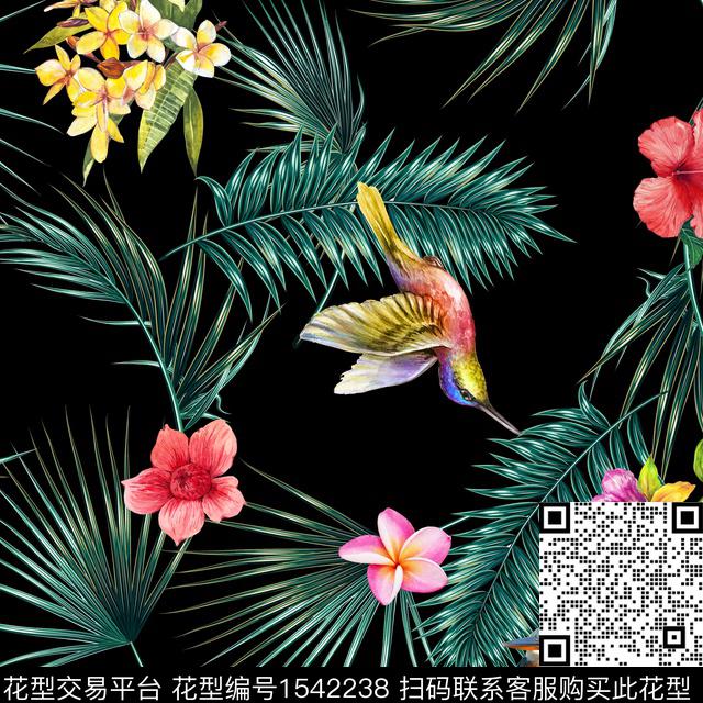 复古花卉鸟数码印花华亿平台下载（图片编号: 1542238） - 瓦栏（Walan）