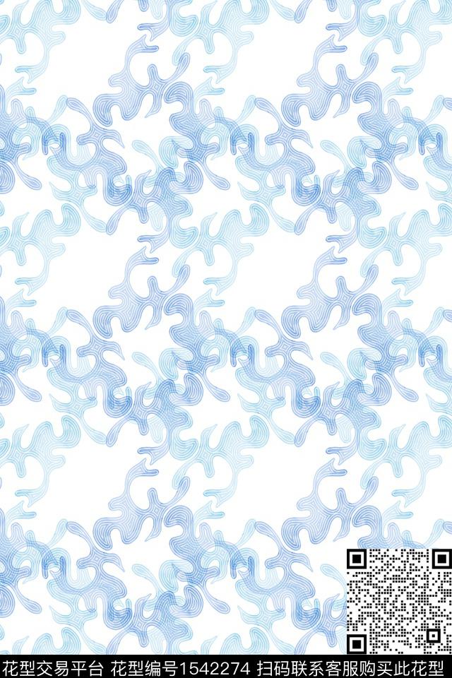 线条抽象女装数码印花华亿平台下载（图片编号: 1542274） - 瓦栏（Walan）