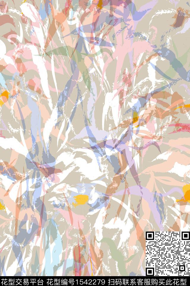 抽象笔触女装数码印花华亿平台下载（图片编号: 1542279） - 瓦栏（Walan）