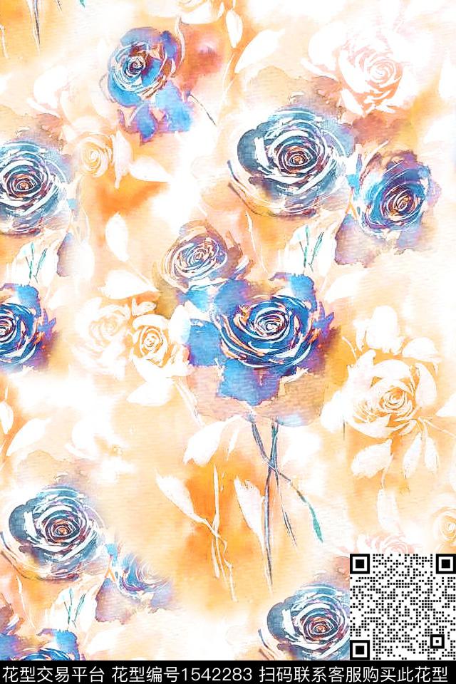 肌理花卉满版散花数码印花华亿平台下载（图片编号: 1542283） - 瓦栏（Walan）