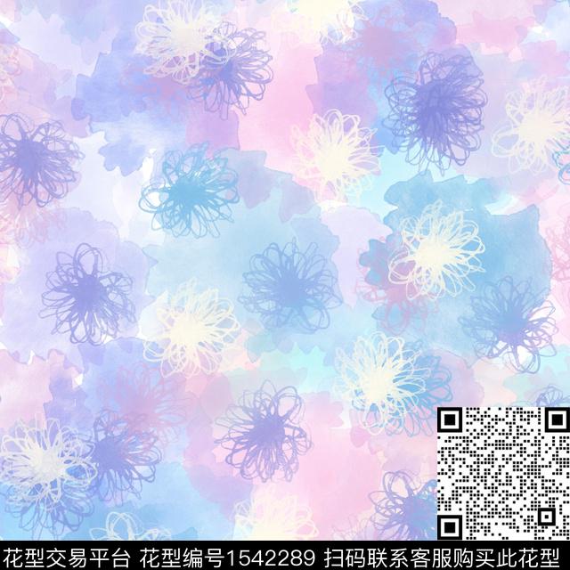 抽象水彩线团数码印花华亿平台下载（图片编号: 1542289） - 瓦栏（Walan）