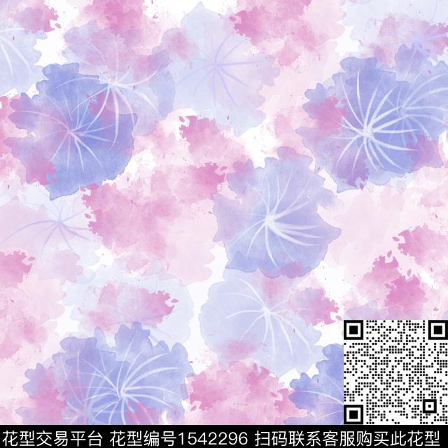 抽象水彩叶子数码印花华亿平台下载（图片编号: 1542296） - 瓦栏（Walan）