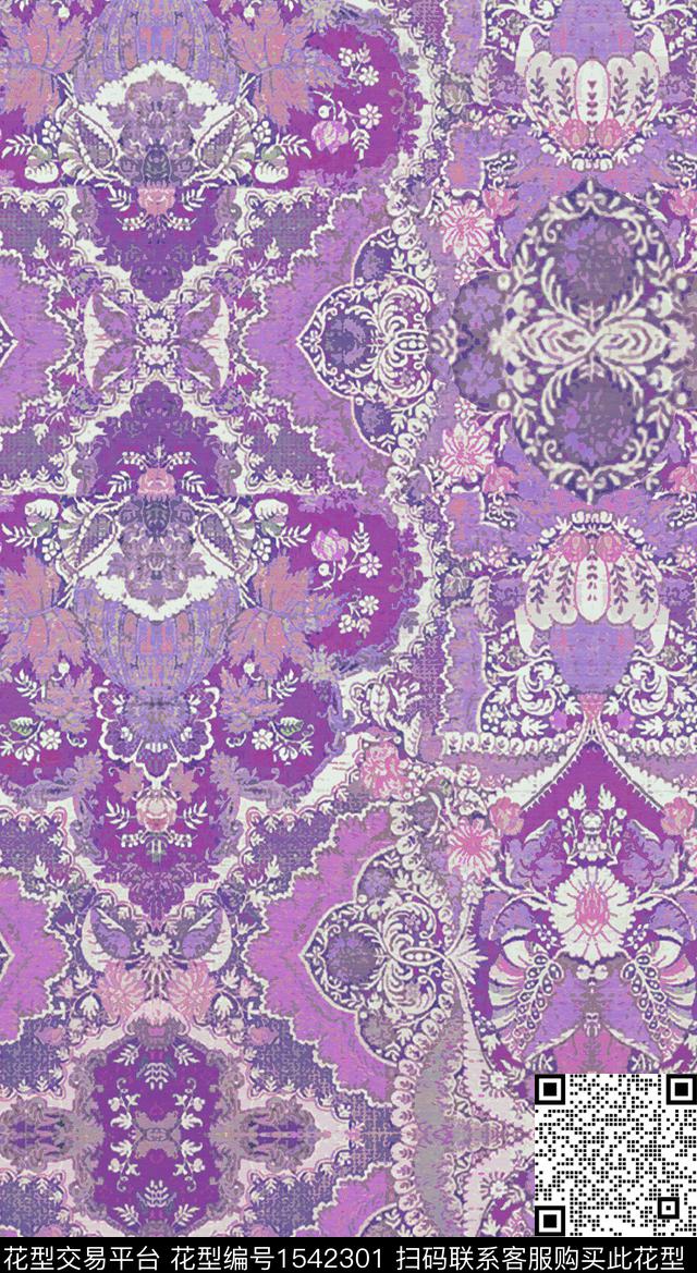 传统纹样民族风purple数码印花华亿平台下载（图片编号: 1542301） - 瓦栏（Walan）