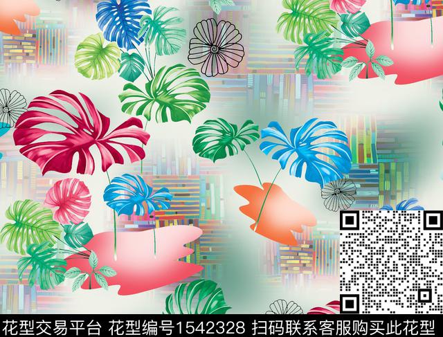花卉叶子热带数码印花华亿平台下载（图片编号: 1542328） - 瓦栏（Walan）