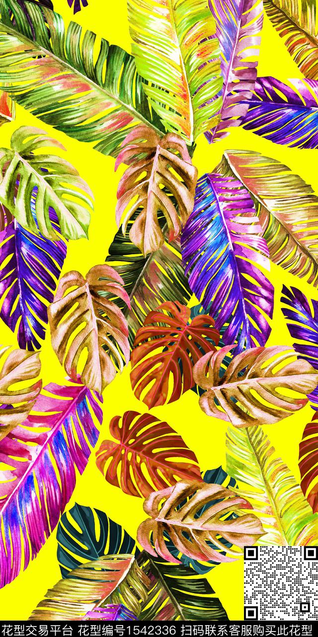 热带叶子清爽数码印花华亿平台下载（图片编号: 1542336） - 瓦栏（Walan）