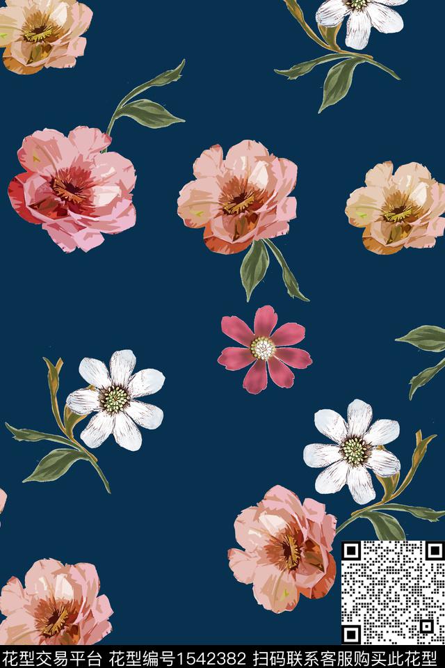 清爽大花花卉数码印花华亿平台下载（图片编号: 1542382） - 瓦栏（Walan）