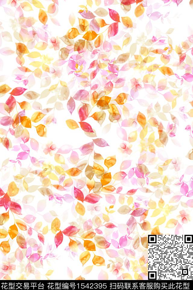 叶子小碎花朦胧数码印花华亿平台下载（图片编号: 1542395） - 瓦栏（Walan）