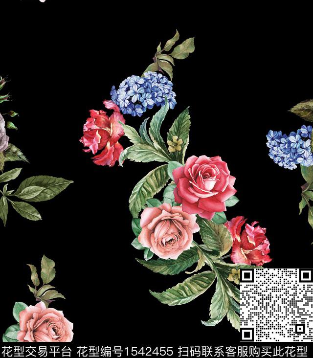 复古花卉水彩数码印花华亿平台下载（图片编号: 1542455） - 瓦栏（Walan）