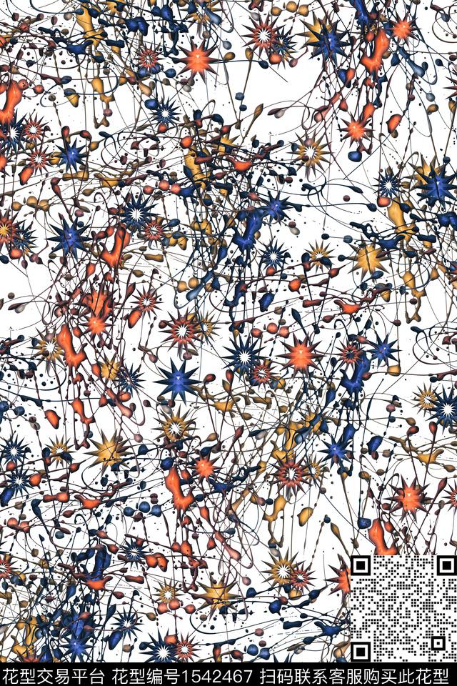 抽象涂鸦星星数码印花华亿平台下载（图片编号: 1542467） - 瓦栏（Walan）