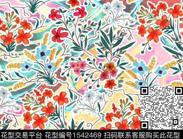 花卉贴纸数码印花华亿平台下载（图片编号: 1542469） - 瓦栏（Walan）