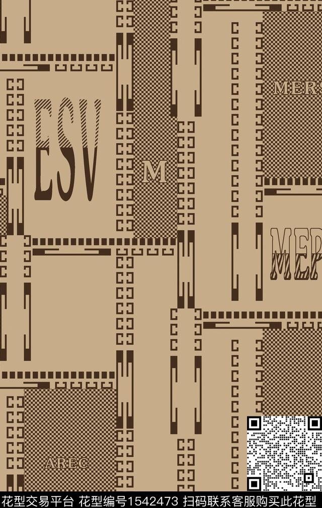 格子字母男装数码印花华亿平台下载（图片编号: 1542473） - 瓦栏（Walan）