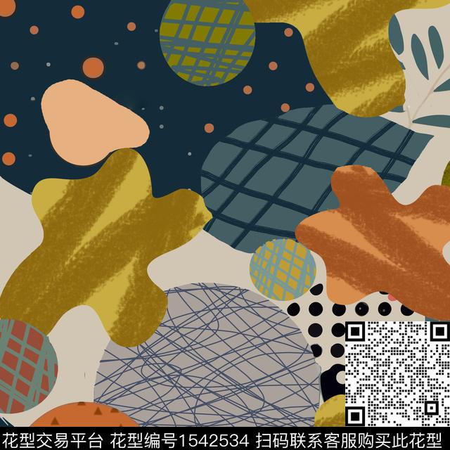 抽线几何叶子数码印花华亿平台下载（图片编号: 1542534） - 瓦栏（Walan）