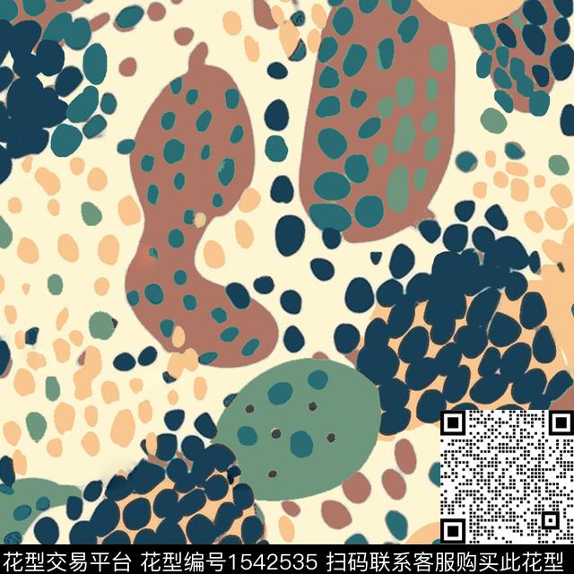 抽象波点色块数码印花华亿平台下载（图片编号: 1542535） - 瓦栏（Walan）