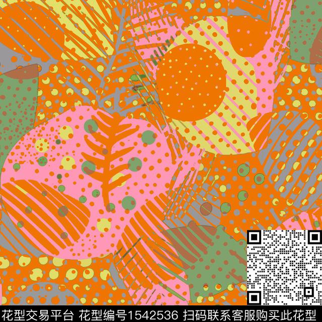 抽象叶子几何数码印花华亿平台下载（图片编号: 1542536） - 瓦栏（Walan）