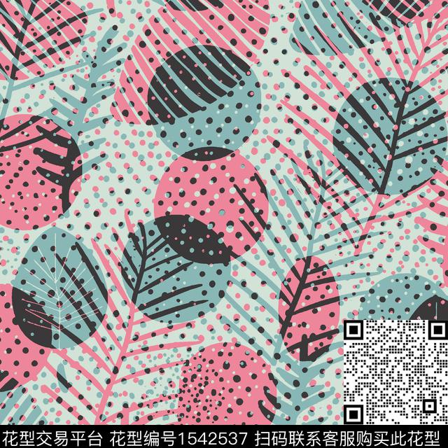 抽象叶子几何数码印花华亿平台下载（图片编号: 1542537） - 瓦栏（Walan）